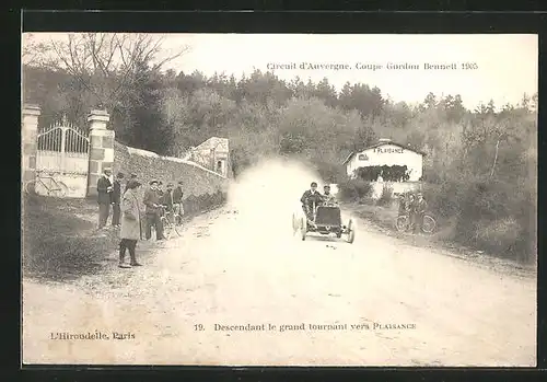 AK Circuit d`Auvergne, Coupe Gordon Bennett 1905, Descendant le grand tournant vers Plaisance, Autorennen