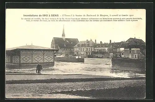 AK Sens, Inondation des 1910, L`Yonne à la hauteur du Boulevard de Maupeou, Hochwasser