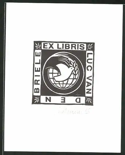 Exlibris Briele Luc Van, Friedenstaube mit Globus