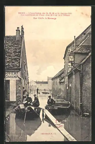 AK Sens, Inondations de Janvier 1910, Rue Cécile de Marsangy, Hochwasser