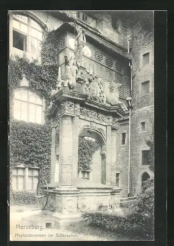 AK Merseburg, Neptunbrunnen im Schlosshof