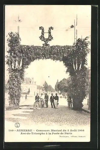 AK Auxerre, Concours Musical du 5 Aout 1906, Arc-de-Triomphe à la Porte de Paris