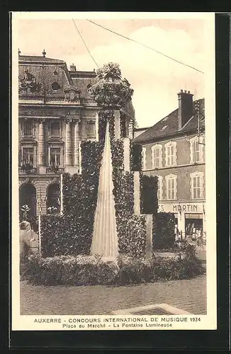 AK Auxerre, Concours International de Musique 1934, Place du Marché, Fontaine Lumineuse