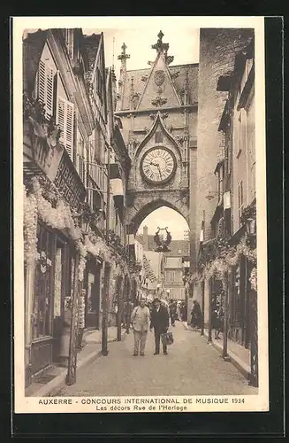 AK Auxerre, Concours International de Musique 1934, Les décors Rue de l`Horloge