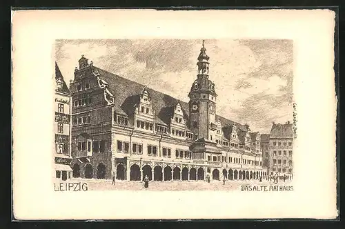 Künstler-AK Leipzig, altes Rathaus