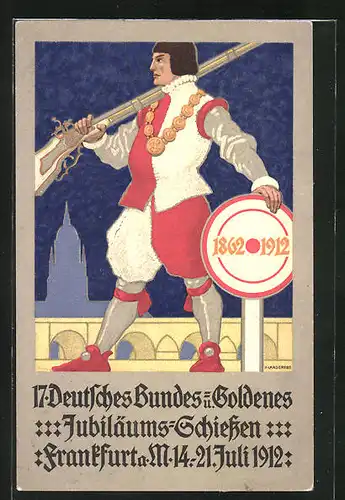 Künstler-AK Ganzsache PP27C155 /01: Frankfurt am Main, 17. deutsches Bundes-u. Goldenes Jubiläums-Schiessen 1912