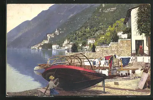 Künstler-AK Photochromie Nr. 3291: Lago di Lugano, San Mamette e Albogasio