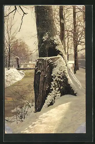 Künstler-AK Photochromie Nr. 4035: Brücke leicht mit Schnee überdeckt