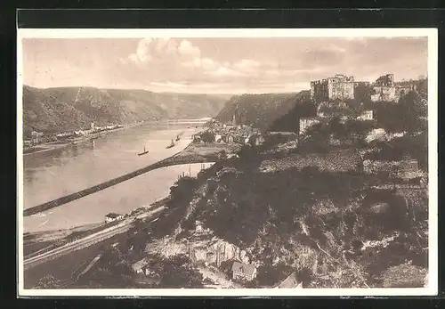 AK St. Goar / Rhein, Ortsansicht mit Ruine Rheinfels