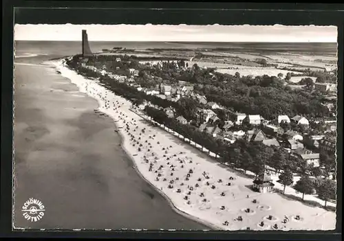 AK Laboe, Fliegeraufnahme vom Marine-Ehrenmal und Strand