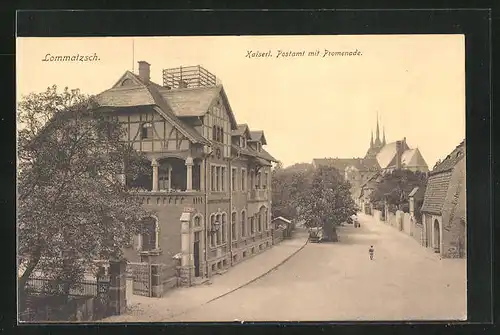 AK Lommatzsch, Kaiserl. Postamt mit Promenade