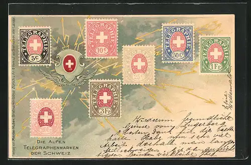 AK Die alten Telegraphenmarken der Schweiz, Briefmarken