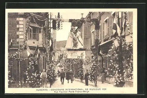 AK Auxerre, Concours International de Musique 1934, Rue Fourrier Porte Franco-Belge, Sängerfest