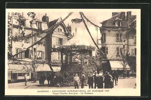 AK Auxerre, Concours International de Musique 1934, Place Charles Surugue, Le Kiosque, Sängerfest