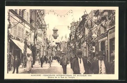 AK Auxerre, Concours International de Musique 1934, Décors de la Rue du Temple, Sängerfest