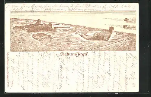 Vorläufer-Lithographie Jäger bei der Seehundjagd, 1893