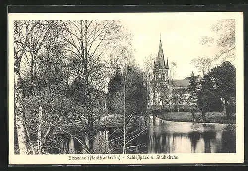 AK Sissonne, Schlosspark und Stadtkirche