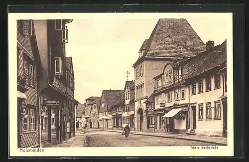 AK Holzminden, Obere Bachstrasse mit Geschäften