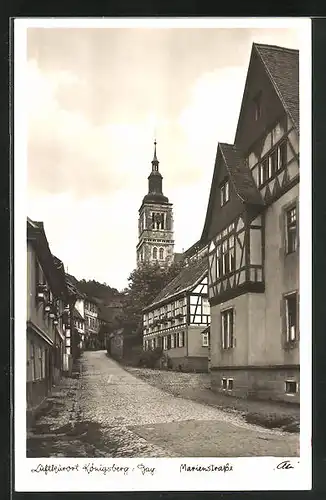 AK Königsberg i. Bayern, Marienstrasse mit Kirchturm