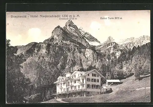 AK Braunwald, Hotel Niederschlacht mit Hoher Turm