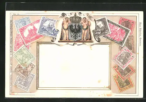 Präge-Lithographie Briefmarken des Deutschen Reiches & Wappen