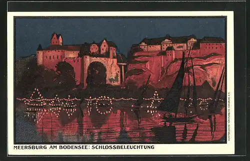 Künstler-AK Meersburg am Bodensee, Schlossbeleuchtung