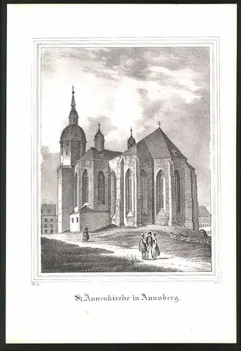 Lithographie Annaberg, St. Annenkirche, Lithographie um 1835 aus Saxonia, 28 x 19cm