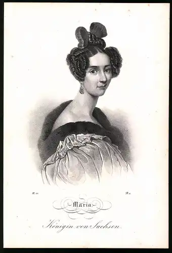 Lithographie Königin von Sachen Maria, Lithographie um 1835 aus Saxonia, 28 x 19cm