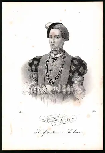 Lithographie Anna Kurfürstin von Sachsen, Lithographie um 1835 aus Saxonia, 28 x 19cm