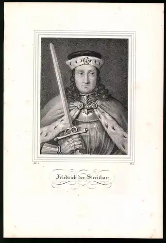 Lithographie Friedrich der Streitbare, Lithographie um 1835 aus Saxonia, 28 x 19cm