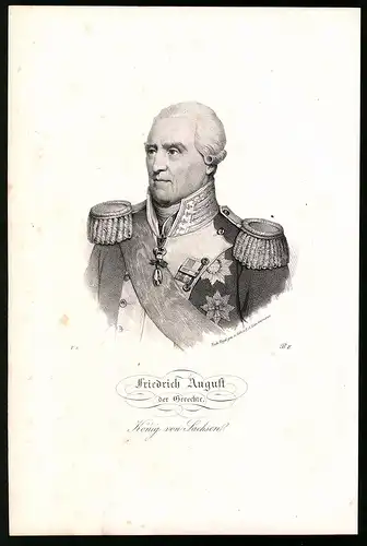 Lithographie Friedrich August der Gerechte König von Sachsen, Lithographie um 1835 aus Saxonia, 28 x 19cm