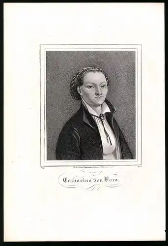 Lithographie Catharina von Bora, Lithographie um 1835 aus Saxonia, 28 x 19cm