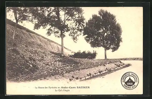 AK La Route des Pyrènèes en Auto-Cars Saurer - Le Col d`Aspin, Autorennen