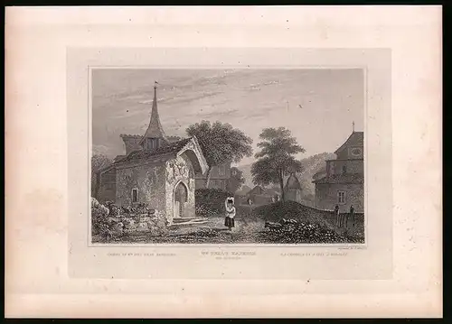 Stahlstich Bürglen, Blick zu Wilhelm Tell`s Kapelle, Stahlstich um 1835 Henry Winkles