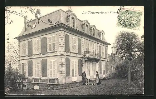 AK Villeneuve-l`Archevêque, Gebäude mit Garten und Hunde