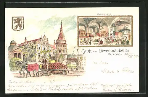 Lithographie München, Gasthaus Löwenbräu-Keller, Bräustübel