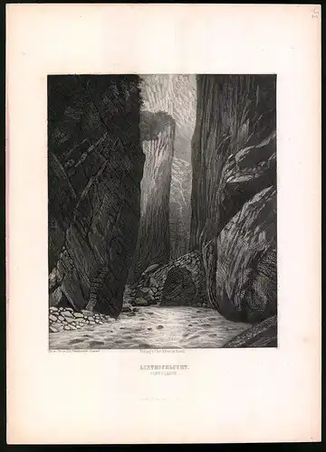 Stahlstich Linthschlucht, Kanton Glarus, Stahlstich von Rüdisühli um 1865, 31.5 x 23cm