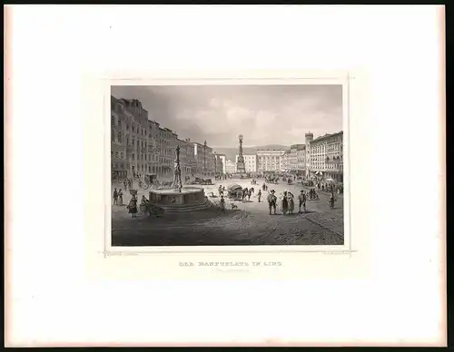 Stahlstich Hauptplatz in Linz, Stahlstich um 1870 aus Ruthner Kaiserthum Österreich, 32 x 25cm