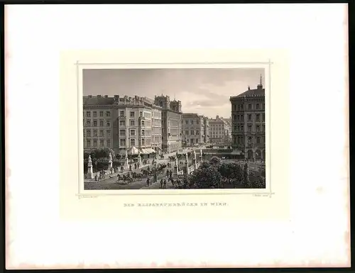 Stahlstich Elisabethbrücke in Wien, Stahlstich um 1870 aus Ruthner Kaiserthum Österreich, 32 x 25cm