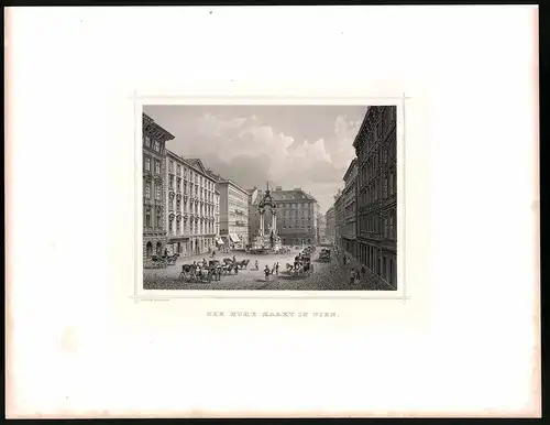 Stahlstich Hoher Markt in Wien, Stahlstich um 1870 aus Ruthner Kaiserthum Österreich, 32 x 25cm