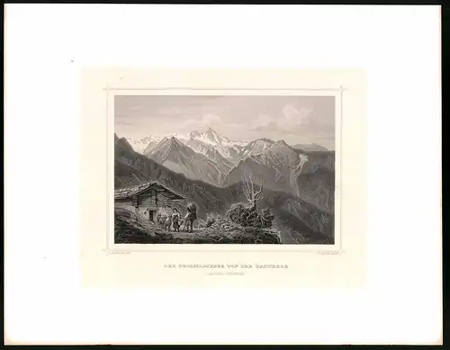 Stahlstich Grossglockner von der Pasterze, Stahlstich um 1870 aus Ruthner Kaiserthum Österreich, 32 x 25cm