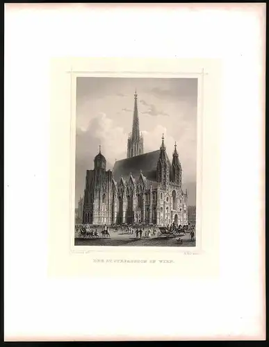 Stahlstich St. Stefansdom in Wien, Stahlstich um 1870 aus Ruthner Kaiserthum Österreich, 32 x 25cm