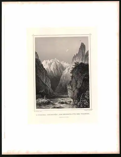 Stahlstich Bergspalte bei Thorda, Stahlstich um 1870 aus Ruthner Kaiserthum Österreich, 32 x 25cm