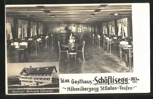 AK Teufen, Gasthaus Schäflisegg, Aussen- und Innenansicht