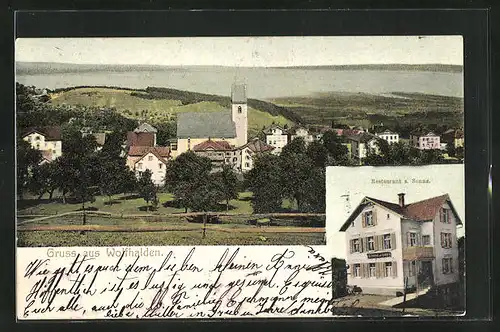 AK Wolfhalden, Restaurant zur Sonne, Gesamtansicht mit Kirche