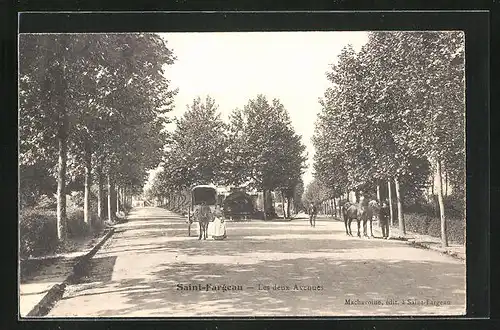 AK Saint-Fargeau, Les deux Avenues, eine Pferdekutsche unterwegs