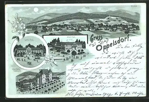 Mondschein-Lithographie Bad Oppelsdorf, Hotel Villa Clara Stahlquelle, Ortsansicht