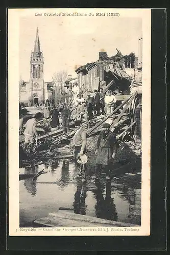 AK Reyniés, Grandes Inondations du Midi 1930, Grand`Rue, Hochwasser