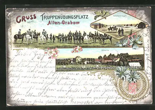Lithographie Alten-Grabow, Truppenübungsplatz, Ortspartie Dörnitz, Kavallerie-Lager