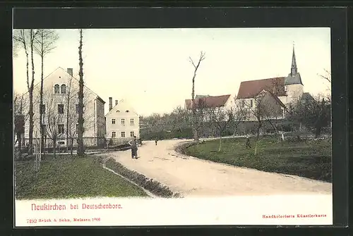 AK Neukirchen b. Deutschenbora, Strassenpartie mit Kirche